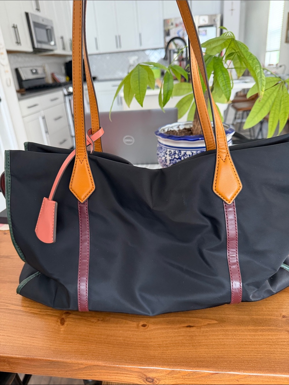 Tory Burch Black Nylon Tote with Multicolor Leather Trim - Picture 7 of 8